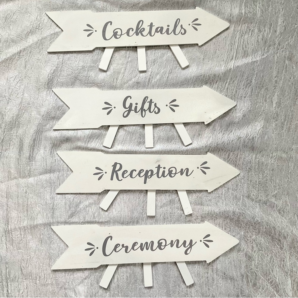 White Wedding Arrow Direction Wood Sign Set of 4 for Home Party Decorations